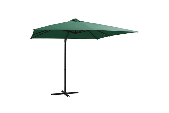 Aurinkovarjo LED-valoilla ja teräspylväällä 250x250cm vihreä - Vihreä - Riippuva aurinkovarjo