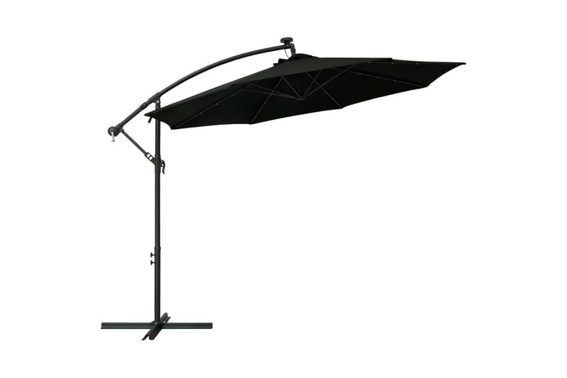 Aurinkovarjo LED-valoilla ja teräspylväällä 300 cm musta - Musta - Puutarhakalusteet - Aurinkosuoja - Aurinkovarjo - Riippuva aurinkovarjo