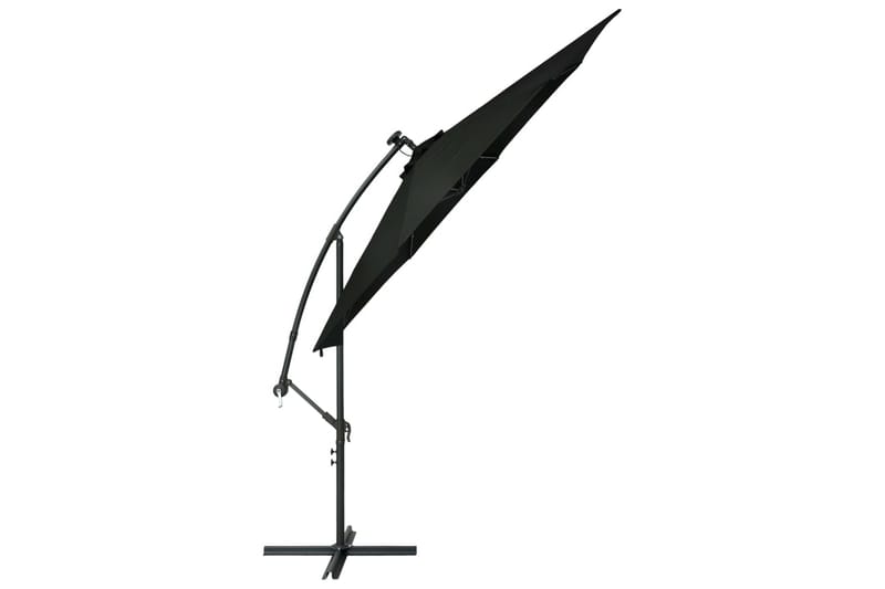 Aurinkovarjo LED-valoilla ja teräspylväällä 300 cm musta - Musta - Puutarhakalusteet - Aurinkosuoja - Aurinkovarjo - Riippuva aurinkovarjo