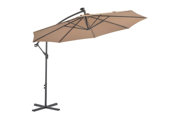 Aurinkovarjo LED-valoilla ja teräspylväällä 300 cm nharmaa - Ruskea - Riippuva aurinkovarjo