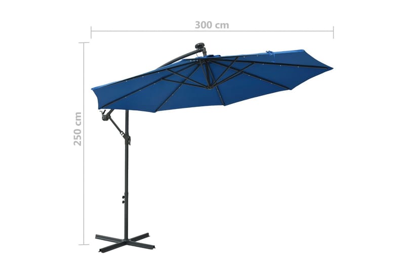 Aurinkovarjo LED-valoilla ja teräspylväällä 300 cm sininen - Sininen - Puutarhakalusteet - Aurinkosuoja - Aurinkovarjo - Riippuva aurinkovarjo