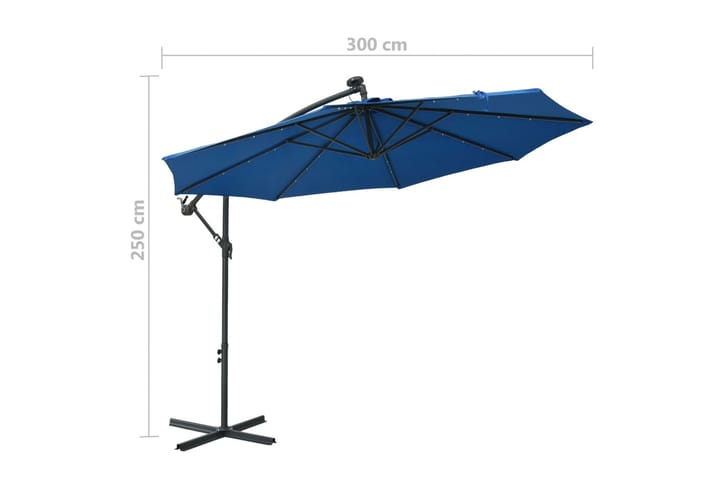 Aurinkovarjo LED-valoilla ja teräspylväällä 300 cm sininen - Sininen - Riippuva aurinkovarjo