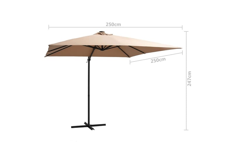 Aurinkovarjo LED-valoilla teräspylväs 250x250cm - Ruskea - Puutarhakalusteet - Aurinkosuoja - Aurinkovarjo - Riippuva aurinkovarjo
