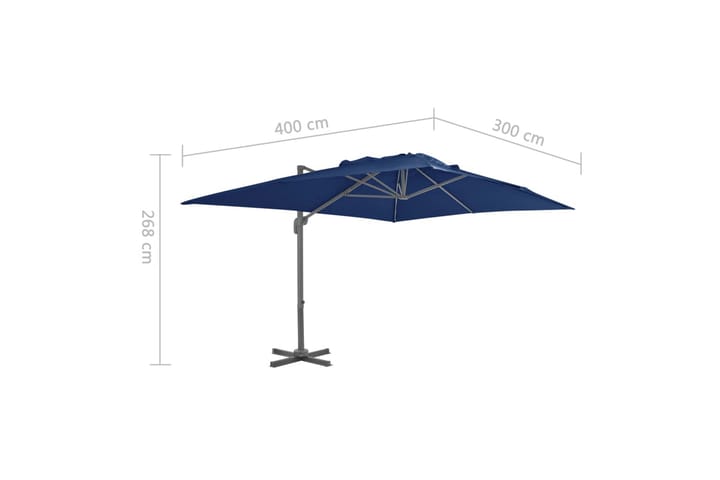 Riippuva aurinkovarjo alumiinipylväällä 4x3 m azurinsininen - Sininen - Riippuva aurinkovarjo