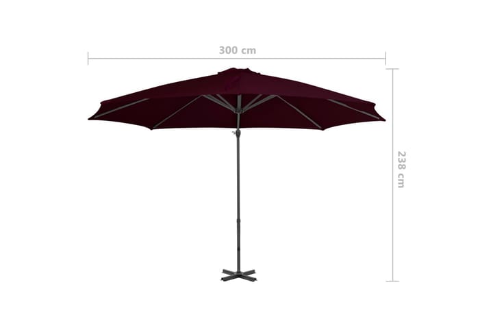 Riippuva aurinkovarjo alumiinipylväällä punainen 300 cm - Riippuva aurinkovarjo