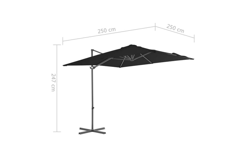 Riippuva aurinkovarjo teräspylväällä musta 250x250 cm - Puutarhakalusteet - Aurinkosuoja - Aurinkovarjo - Riippuva aurinkovarjo