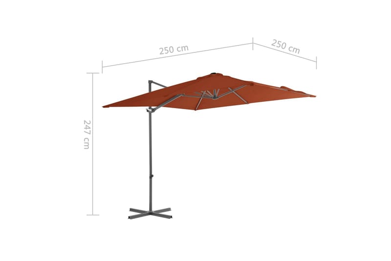 Riippuva aurinkovarjo teräspylväällä terrakotta 250x250 cm - Puutarhakalusteet - Aurinkosuoja - Aurinkovarjo - Riippuva aurinkovarjo