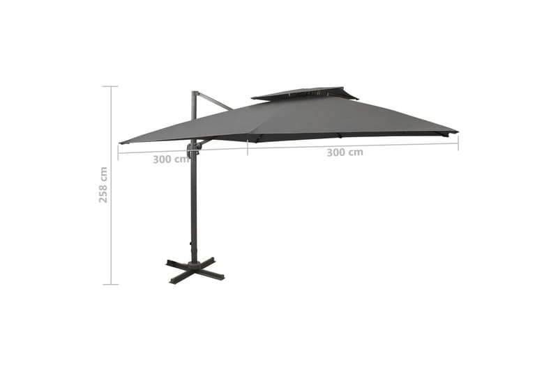 Riippuva aurinkovarjo tuplakatolla antrasiitti 300x300 cm - Puutarhakalusteet - Aurinkosuoja - Aurinkovarjo - Riippuva aurinkovarjo