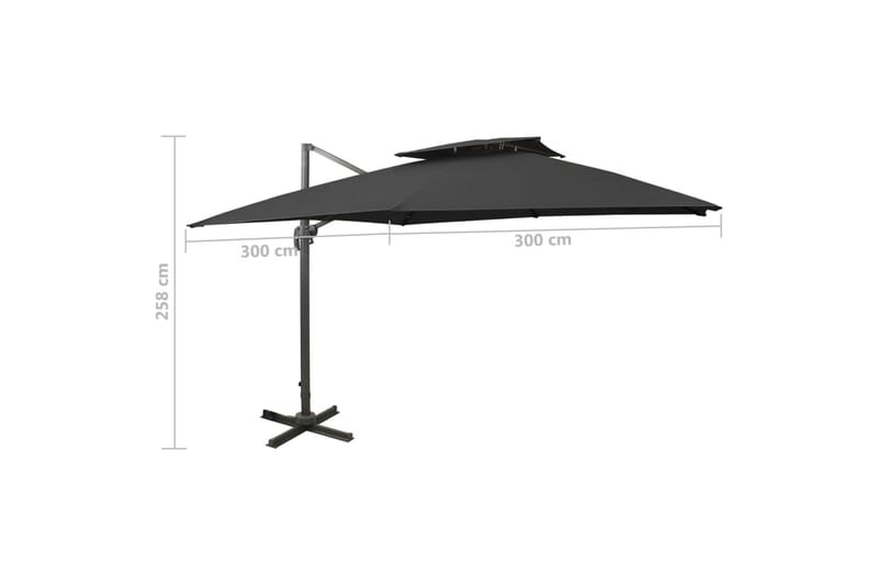 Riippuva aurinkovarjo tuplakatolla musta 300x300 cm - Puutarhakalusteet - Aurinkosuoja - Aurinkovarjo - Riippuva aurinkovarjo