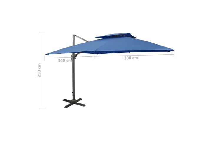 Riippuva aurinkovarjo tuplakatolla taivaansininen 300x300cm - Riippuva aurinkovarjo