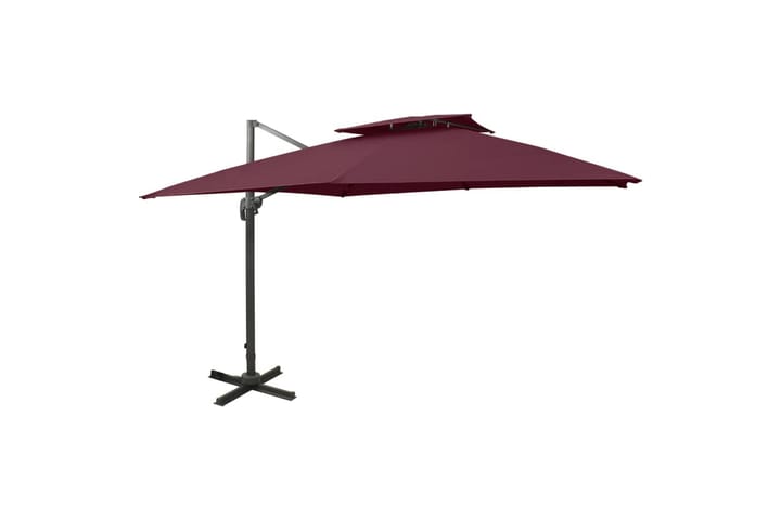 Riippuva aurinkovarjo tuplakatolla viininpunainen 300x300 cm - Riippuva aurinkovarjo