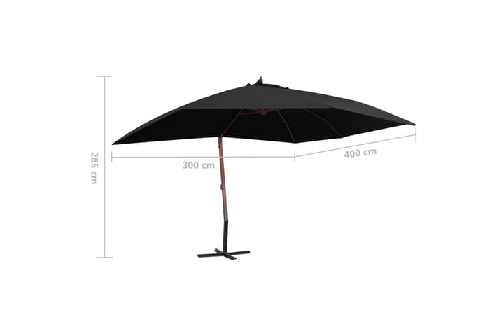 Riippuva aurinkovarjo puurunko 400x300 cm musta - Musta - Riippuva aurinkovarjo