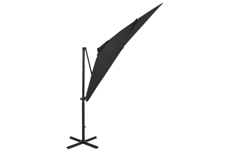 Riippuva aurinkovarjo tangolla ja LED-valoilla musta 250 cm - Puutarhakalusteet - Aurinkosuoja - Aurinkovarjo