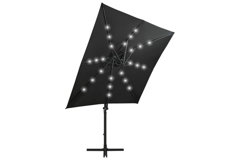 Riippuva aurinkovarjo tangolla ja LED-valoilla musta 250 cm - Puutarhakalusteet - Aurinkosuoja - Aurinkovarjo