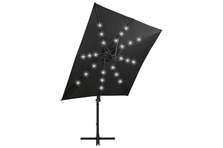 Riippuva aurinkovarjo tangolla ja LED-valoilla musta 250 cm - Aurinkovarjo