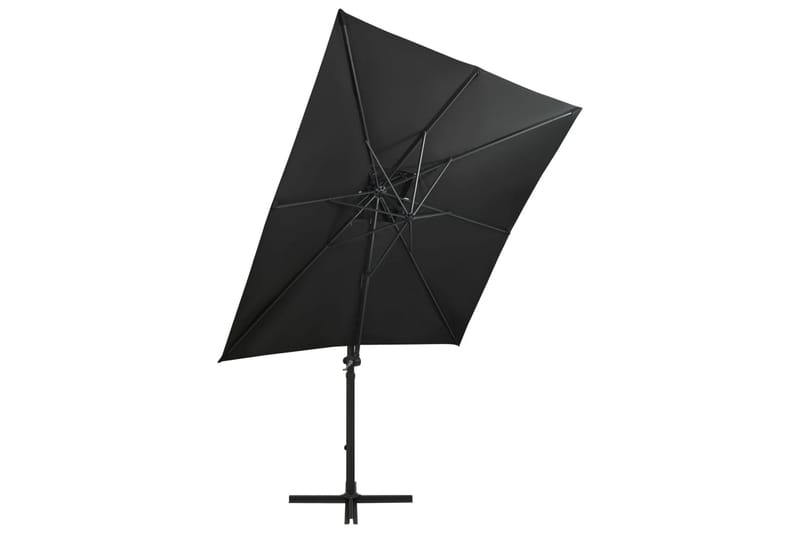 Riippuva aurinkovarjo tangolla ja LED-valoilla musta 250 cm - Puutarhakalusteet - Aurinkosuoja - Aurinkovarjo