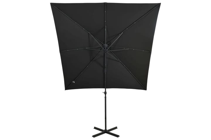 Riippuva aurinkovarjo tangolla ja LED-valoilla musta 250 cm - Aurinkovarjo