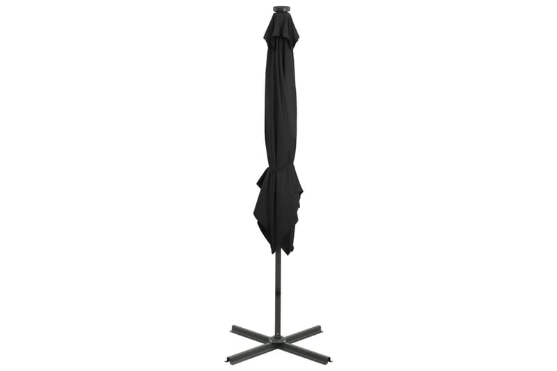 Riippuva aurinkovarjo tangolla ja LED-valoilla musta 250 cm - Puutarhakalusteet - Aurinkosuoja - Aurinkovarjo
