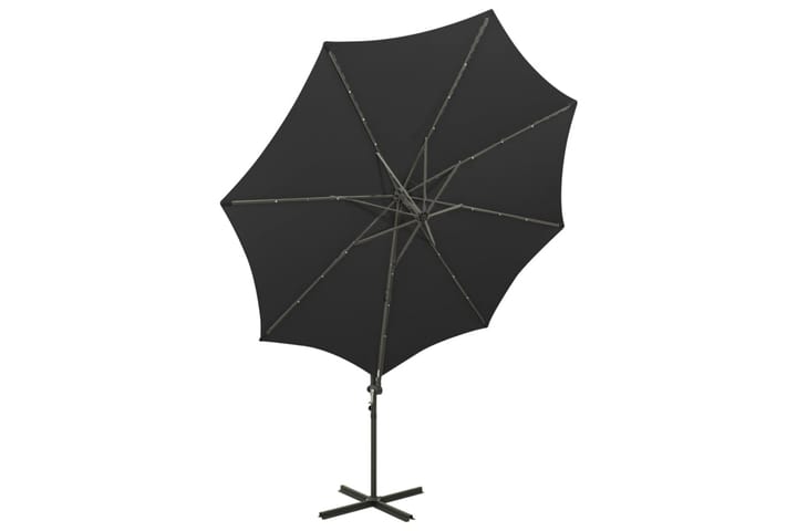 Riippuva aurinkovarjo tangolla ja LED-valoilla musta 300 cm - Musta - Aurinkovarjo