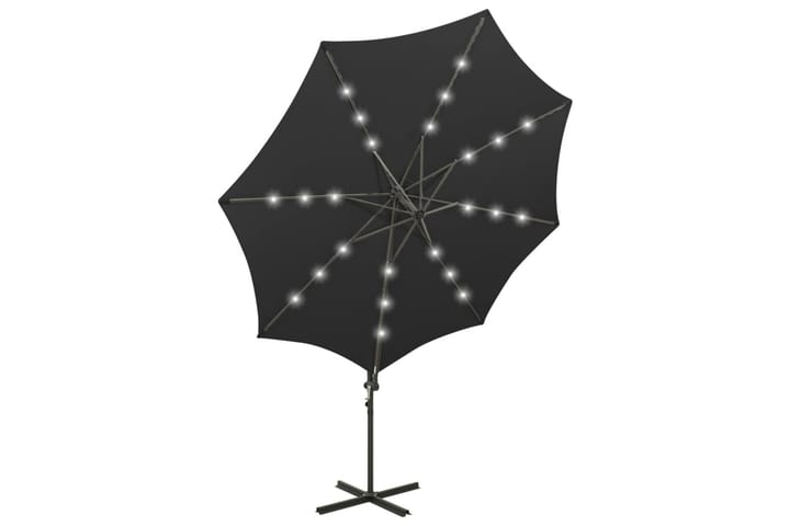 Riippuva aurinkovarjo tangolla ja LED-valoilla musta 300 cm - Musta - Aurinkovarjo