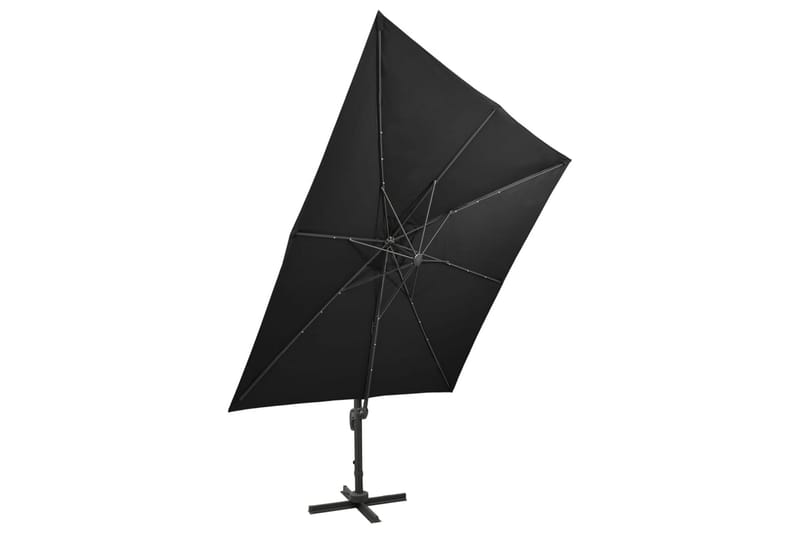 Riippuva aurinkovarjo tangolla ja LED-valoilla musta 300 cm - Puutarhakalusteet - Aurinkosuoja - Aurinkovarjo