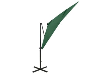 Riippuva aurinkovarjo tangolla ja LED-valoilla vihreä 250 cm - Puutarhakalusteet - Aurinkosuoja - Aurinkovarjo