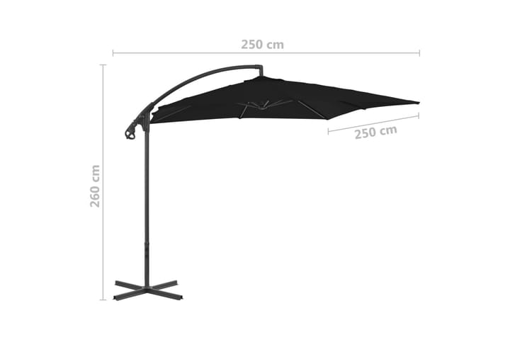 Riippuva aurinkovarjo teräspylväällä 250x250 cm musta - Aurinkovarjo