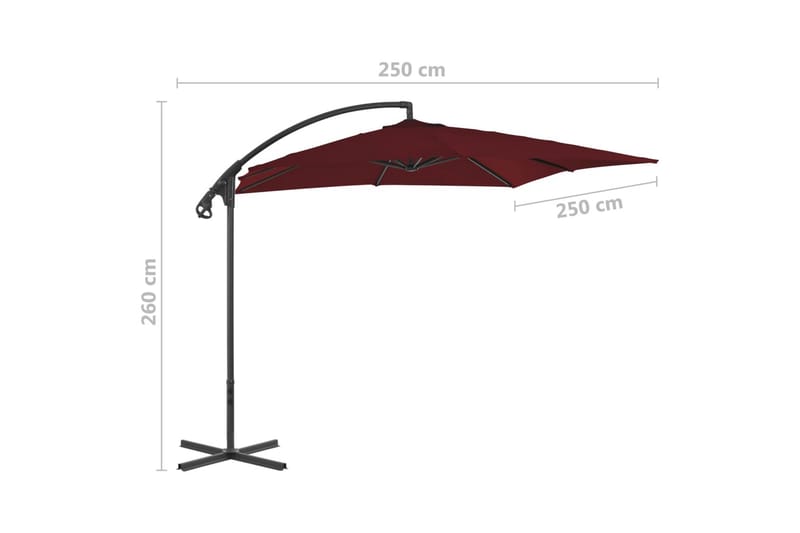 Riippuva aurinkovarjo teräspylväällä 250x250 cm viininpunain - Puutarhakalusteet - Aurinkosuoja - Aurinkovarjo