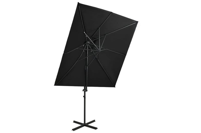Riippuva aurinkovarjo tuplakatolla musta 250x250 cm - Puutarhakalusteet - Aurinkosuoja - Aurinkovarjo