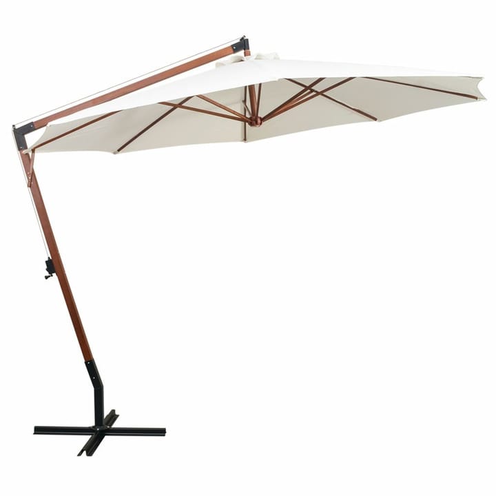 Riippuva päivänvarjo 350 cm Puutanko valkoinen - Valkoinen - Riippuva aurinkovarjo