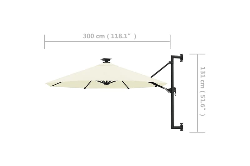 Seinäkiinnitteinen aurinkovarjo LED ja tolppa 300 cm hiekka - Aurinkovarjo