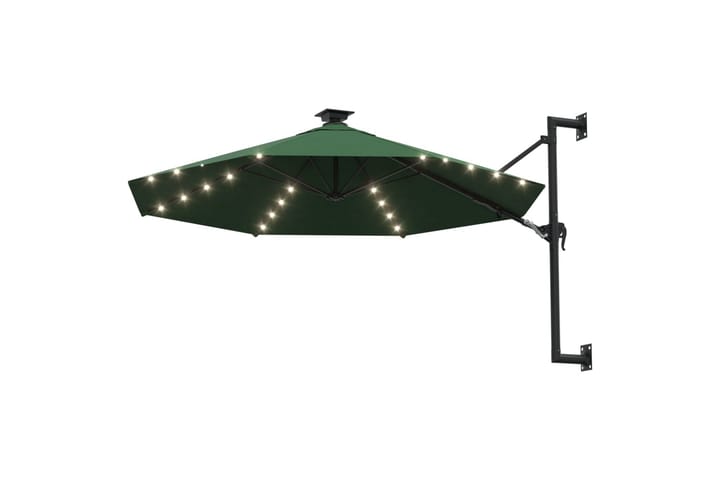 Seinäkiinnitteinen aurinkovarjo LED ja tolppa 300 cm vihreä - Aurinkovarjo
