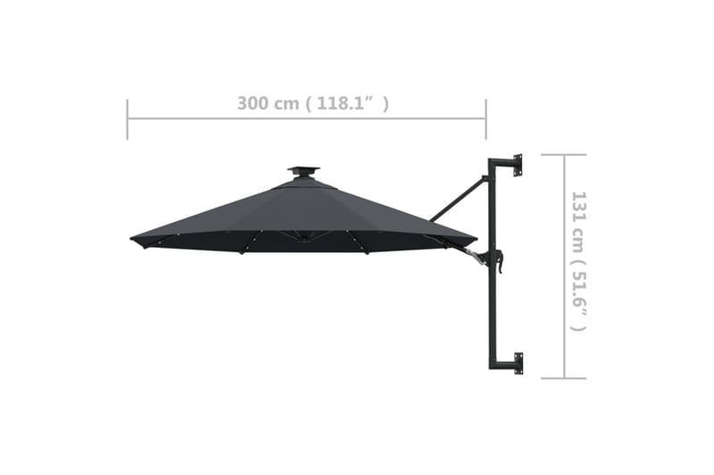 Seinäkiinnitteinen aurinkovarjo LED ja tolppa 300 cm - Puutarhakalusteet - Aurinkosuoja - Aurinkovarjo