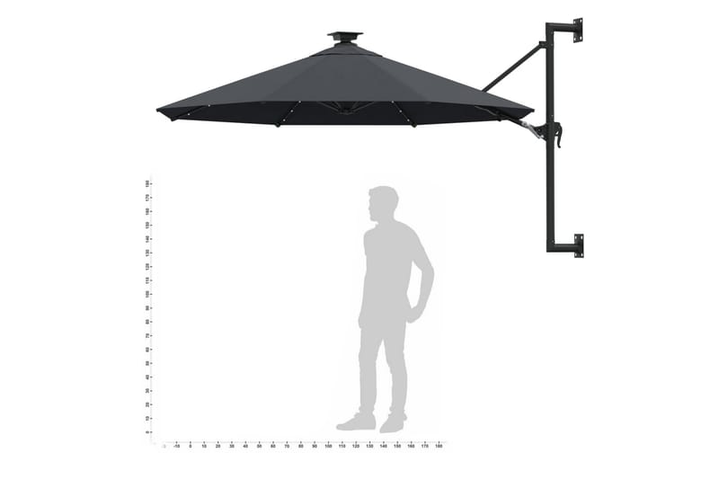 Seinäkiinnitteinen aurinkovarjo LED ja tolppa 300 cm - Puutarhakalusteet - Aurinkosuoja - Aurinkovarjo