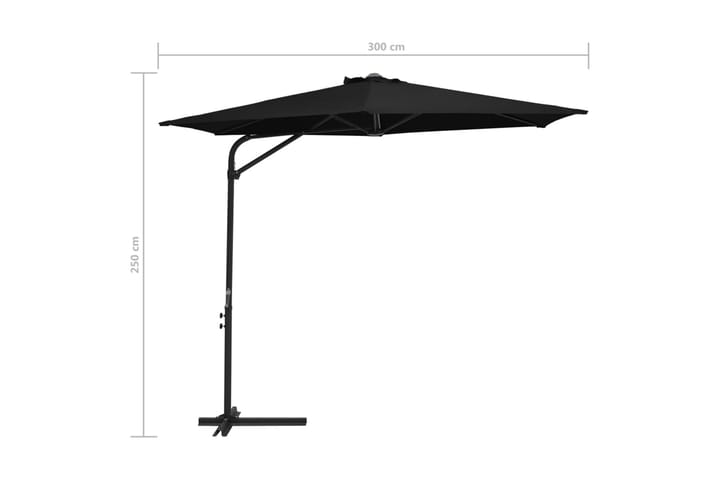 Aurinkovarjo terästanko 300 cm musta - Musta - Aurinkovarjo