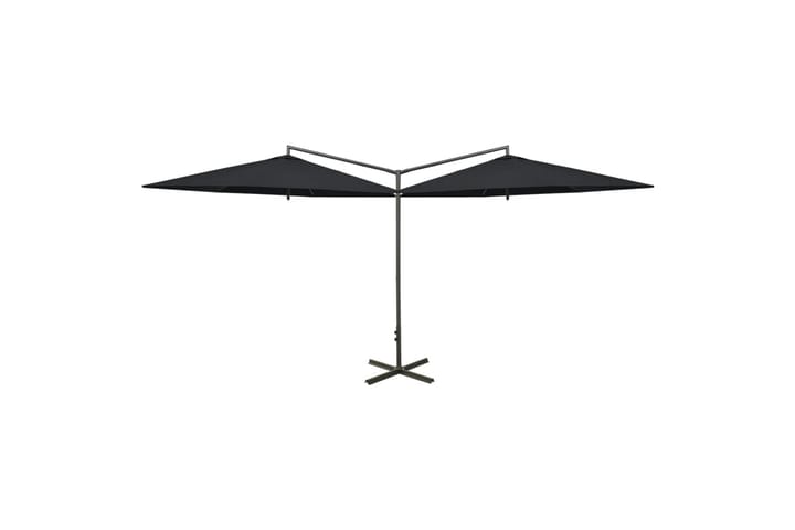 Tupla-aurinkovarjo terästanko musta 600 cm - Musta - Aurinkovarjo