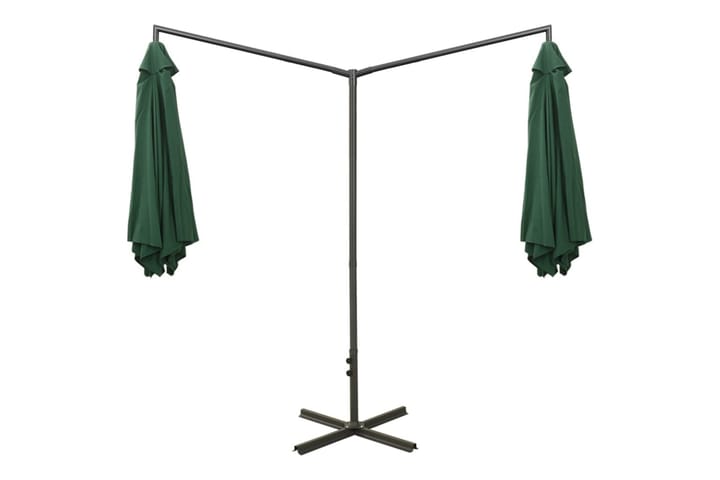 Tupla-aurinkovarjo terästanko vihreä 600 cm - Vihreä - Aurinkovarjo
