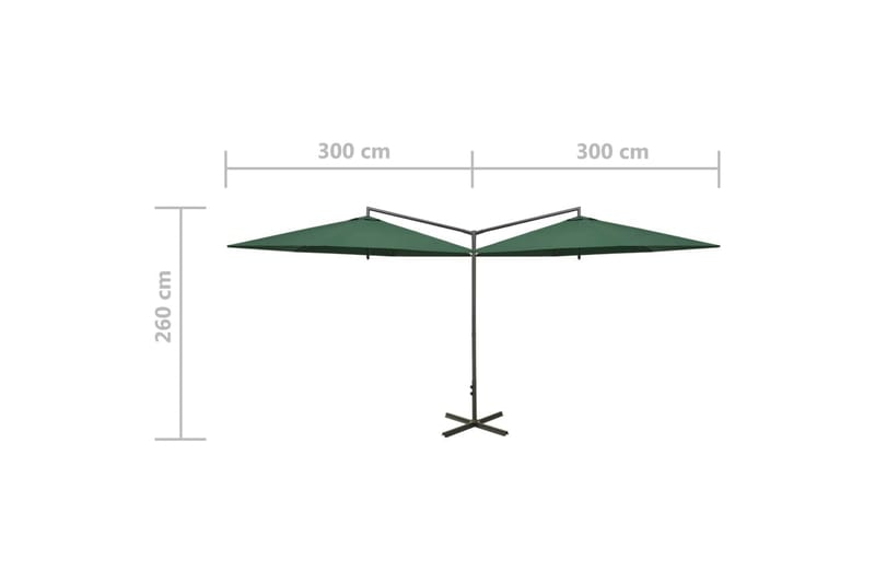 Tupla-aurinkovarjo terästanko vihreä 600 cm - Vihreä - Aurinkovarjo