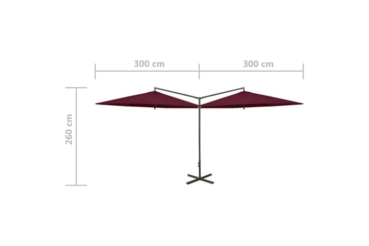 Tupla-aurinkovarjo terästanko viininpunainen 600 cm - Punainen - Aurinkovarjo