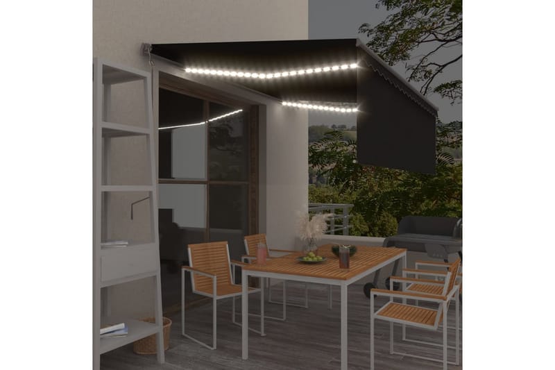 Automaattimarkiisi verho/LED/tuulisens. 4,5x3 cm antrasiitti - Puutarhakalusteet - Aurinkosuoja - Markiisi