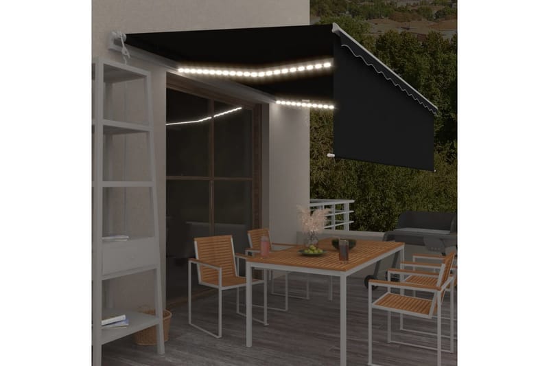 Automaattimarkiisi verho/LED/tuulisensori 5x3 m antrasiitti - Puutarhakalusteet - Aurinkosuoja - Markiisi