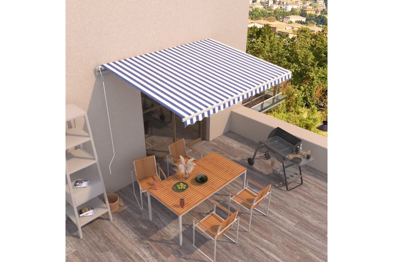 Automaattisesti sisäänkelattava markiisi 450x350cm sinivalk. - Puutarhakalusteet - Aurinkosuoja - Markiisi
 - Terassimarkiisi