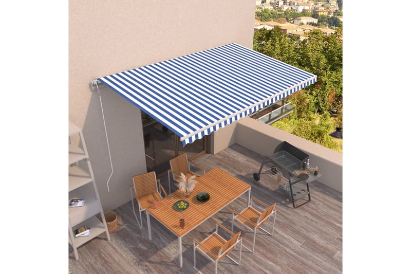 Automaattisesti sisäänkelattava markiisi 500x350cm sinivalk. - Puutarhakalusteet - Aurinkosuoja - Markiisi
 - Terassimarkiisi