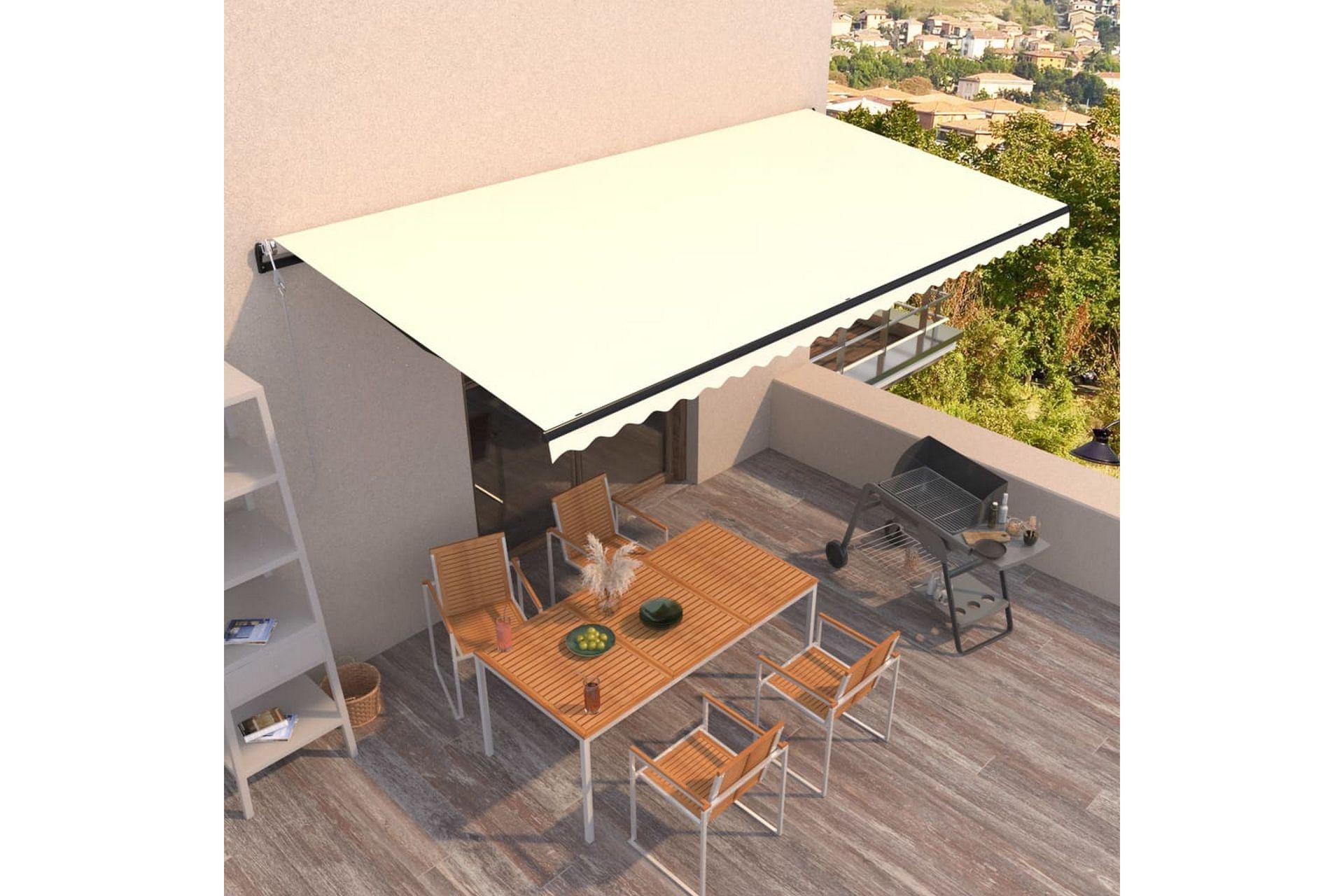 Automaattisesti sisäänkelattava markiisi 600x350 cm kerma - Puutarhakalusteet - Aurinkosuoja - Markiisi
 - Terassimarkiisi