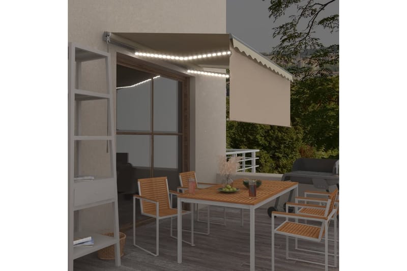 Käsin sisäänkelattava markiisi verhot/LED 3,5x2,5 m kerma - Puutarhakalusteet - Aurinkosuoja - Markiisi