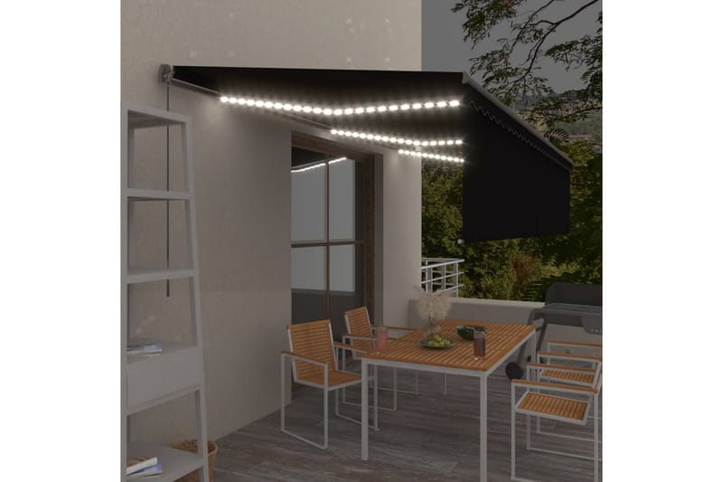 Käsin sisäänkelattava markiisi verhot/LED 6x3 m antrasiitti - Puutarhakalusteet - Aurinkosuoja - Markiisi