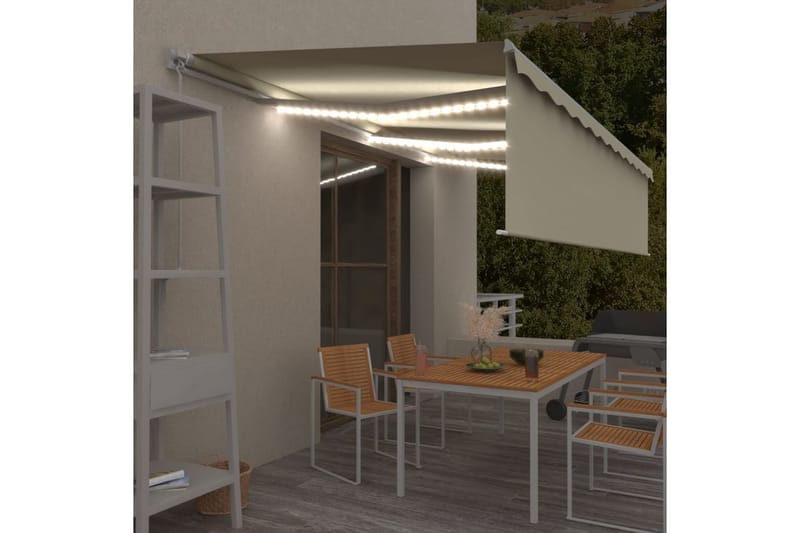 Käsin sisäänkelattava markiisi verhot/LED 6x3 m kerma - Puutarhakalusteet - Aurinkosuoja - Markiisi