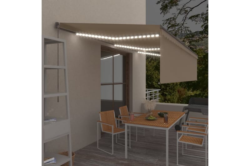 Käsin sisäänkelattava markiisi verhot/LED 6x3 m kerma - Puutarhakalusteet - Aurinkosuoja - Markiisi