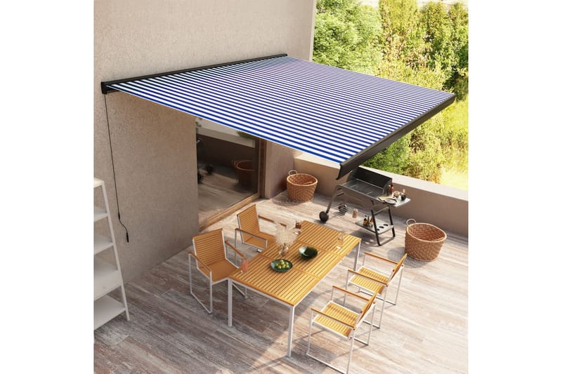 Manuaalinen kasettimarkiisi 500x300 cm sininen ja valkoinen - Puutarhakalusteet - Aurinkosuoja - Markiisi