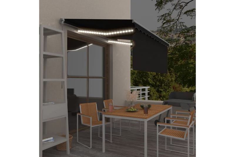 Manuaalisesti kelattava markiisi verho/LED 3x2,5 m - Puutarhakalusteet - Aurinkosuoja - Markiisi